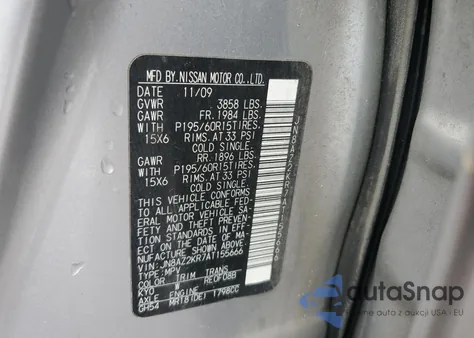 2010 Nissan Cube Base z USA, uszkodzony, nr VIN JN8AZ2KR7AT155666